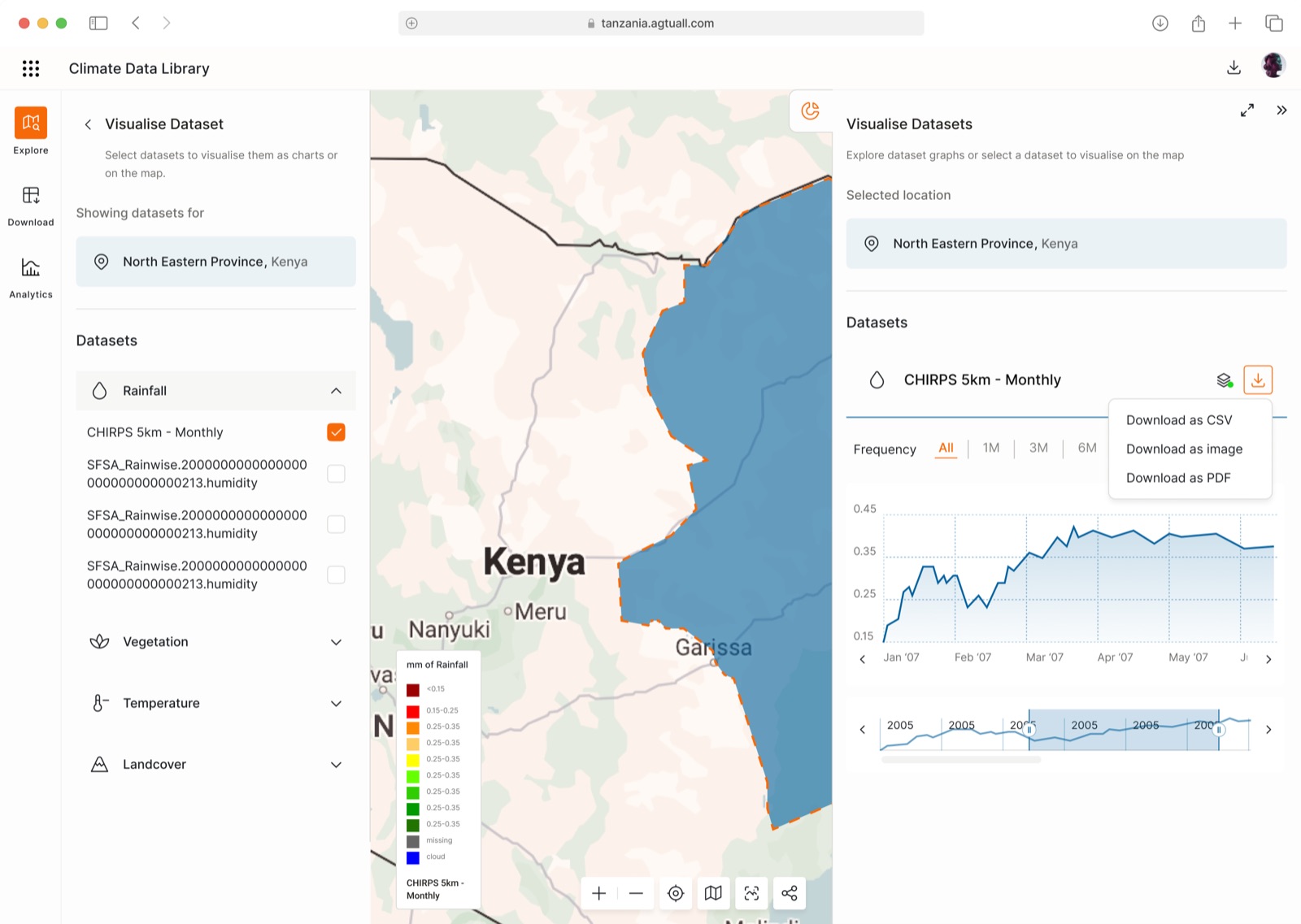 Climate Data Library - explore and visualise rainfall datasets on the map