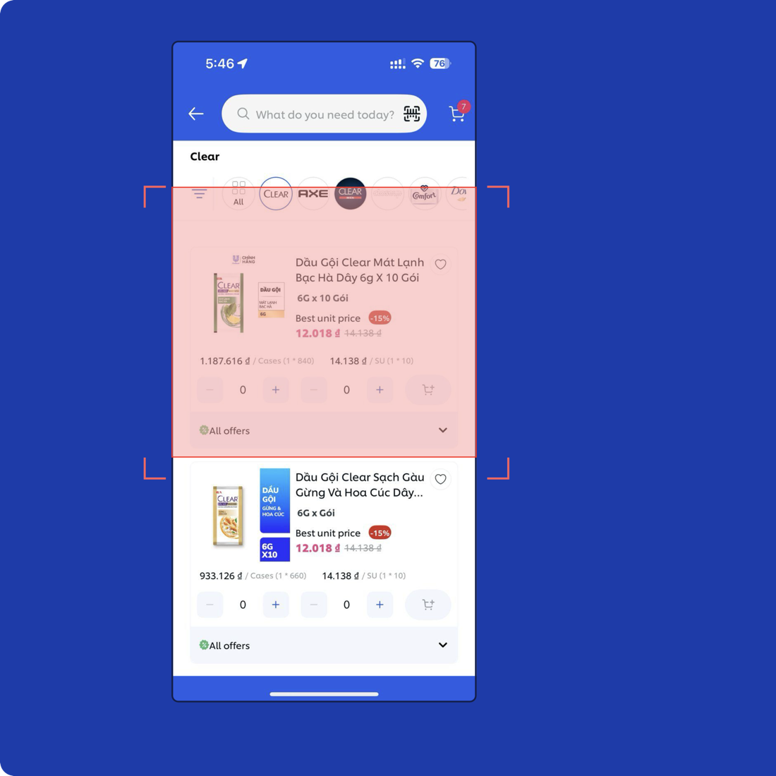 Product listing screen - cramped rows