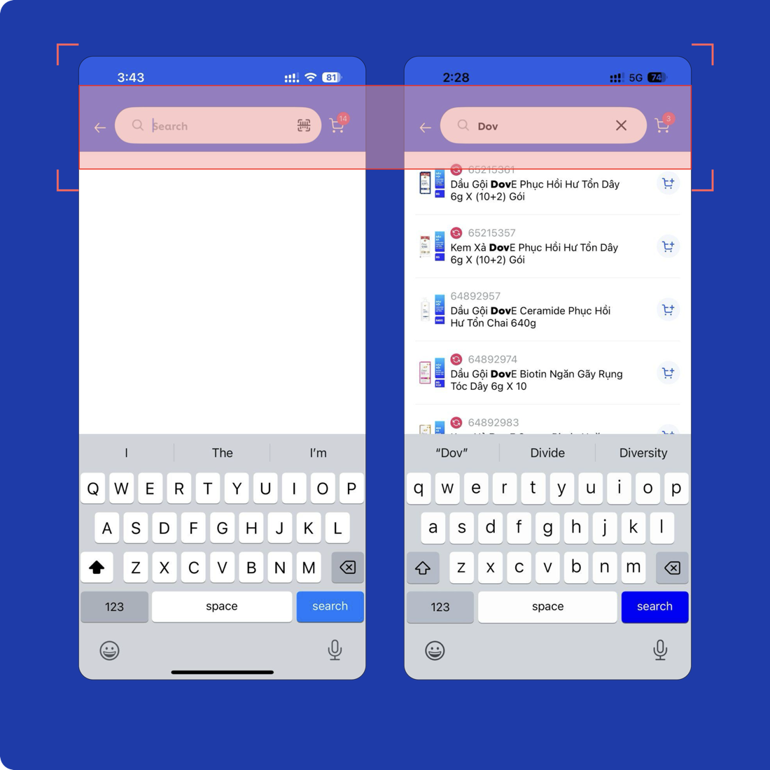 Search screen - empty state and SKU results