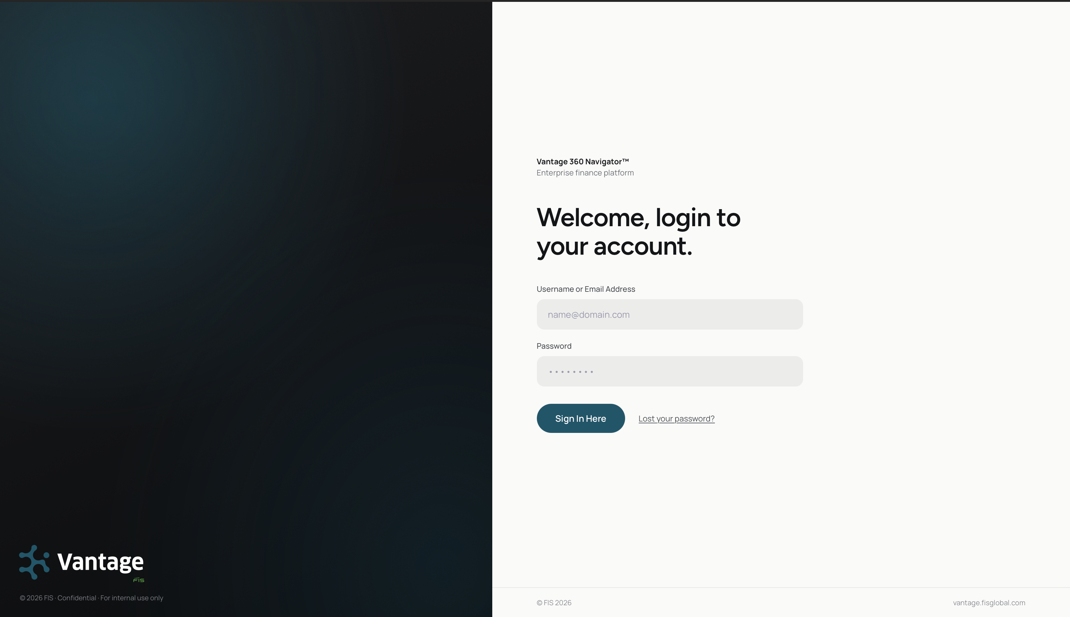 Vantage 360 Navigator sign-in / financial view
